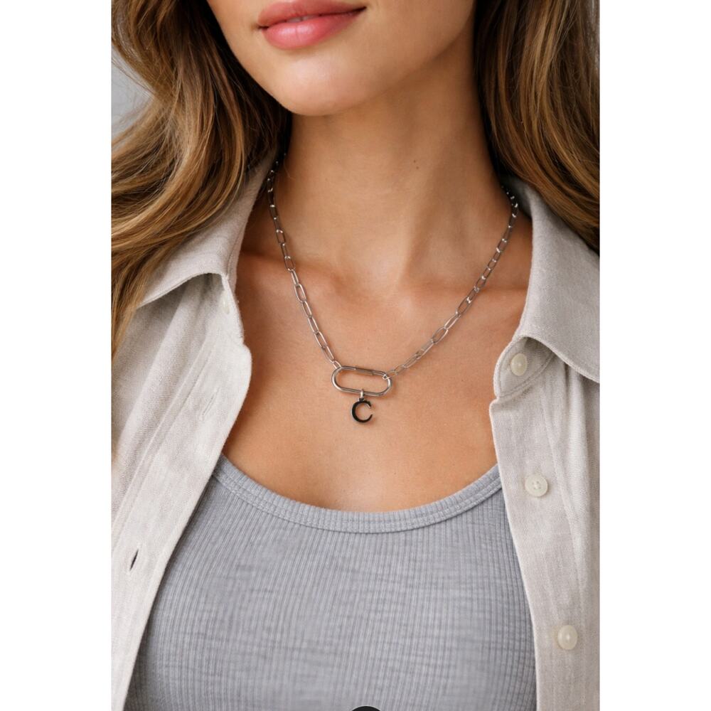 Stainless Steel Paper Clip Initial C Letter Necklace New